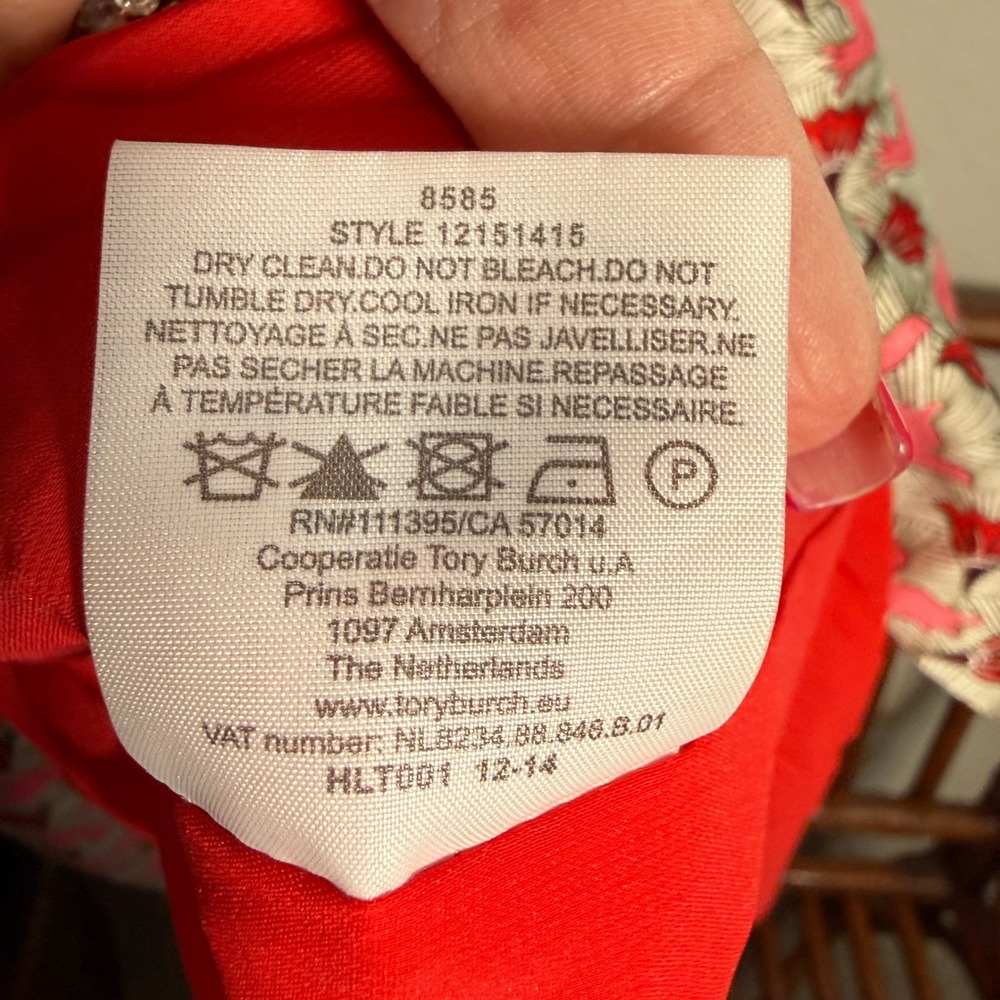 Tory Burch Pink Red Bird Floral 100% Silk Shift Dress Size 4 12151415 Sleeveless - Picture 4 of 10